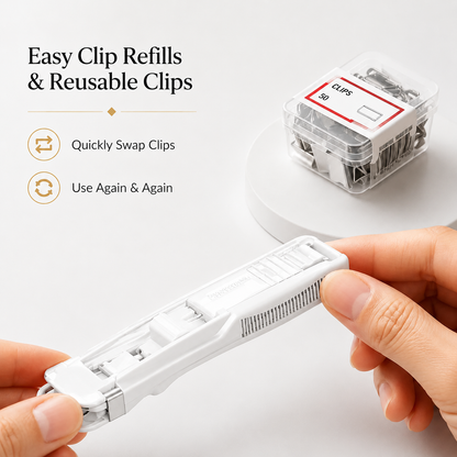 📎 SVOZK® Portable Binder Clip Stapler Set | 📝 Keep Papers Secure Without Staples | 2 Dispensers + 100 Mini Binder Clips
