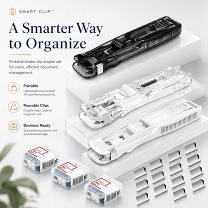 📎 SVOZK® Portable Binder Clip Stapler Set | 📝 Keep Papers Secure Without Staples | 2 Dispensers + 100 Mini Binder Clips