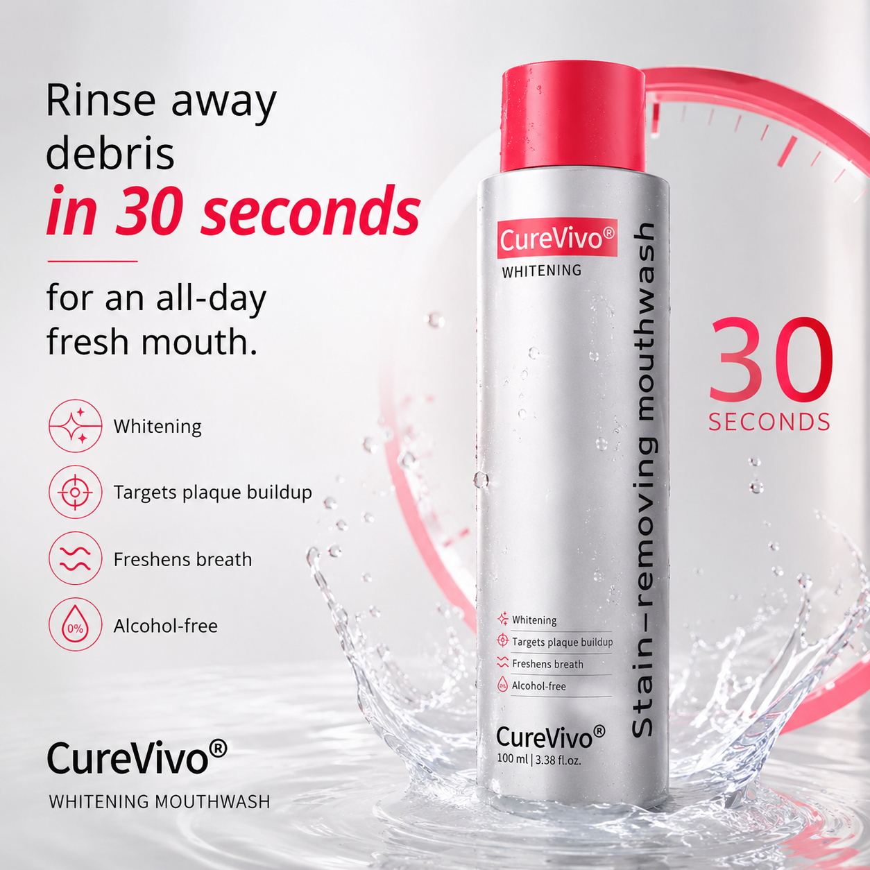 ⚡TODAY ONLY 50% OFF丨CureVivo® Bright White Mouthwash🦷 Removes Odor • Fights Plaque • Whitens & Freshens Breath