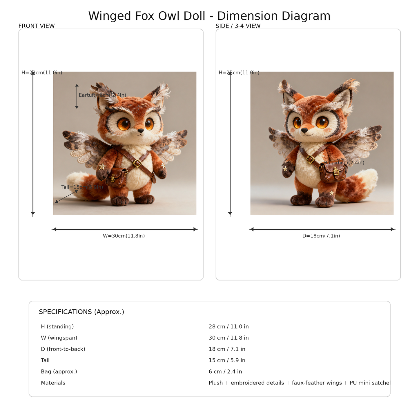 Winged Owl-Fox Plush — “Forest Courier” (Collector Fantasy Doll)